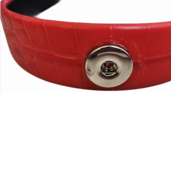 Interchangeable Sunflower Snap Charm Vegan Leather Headband in Red - Picture 3 of 4